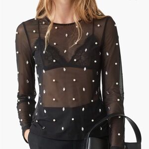 & Other Stories Embellished Sheer Mesh Top M